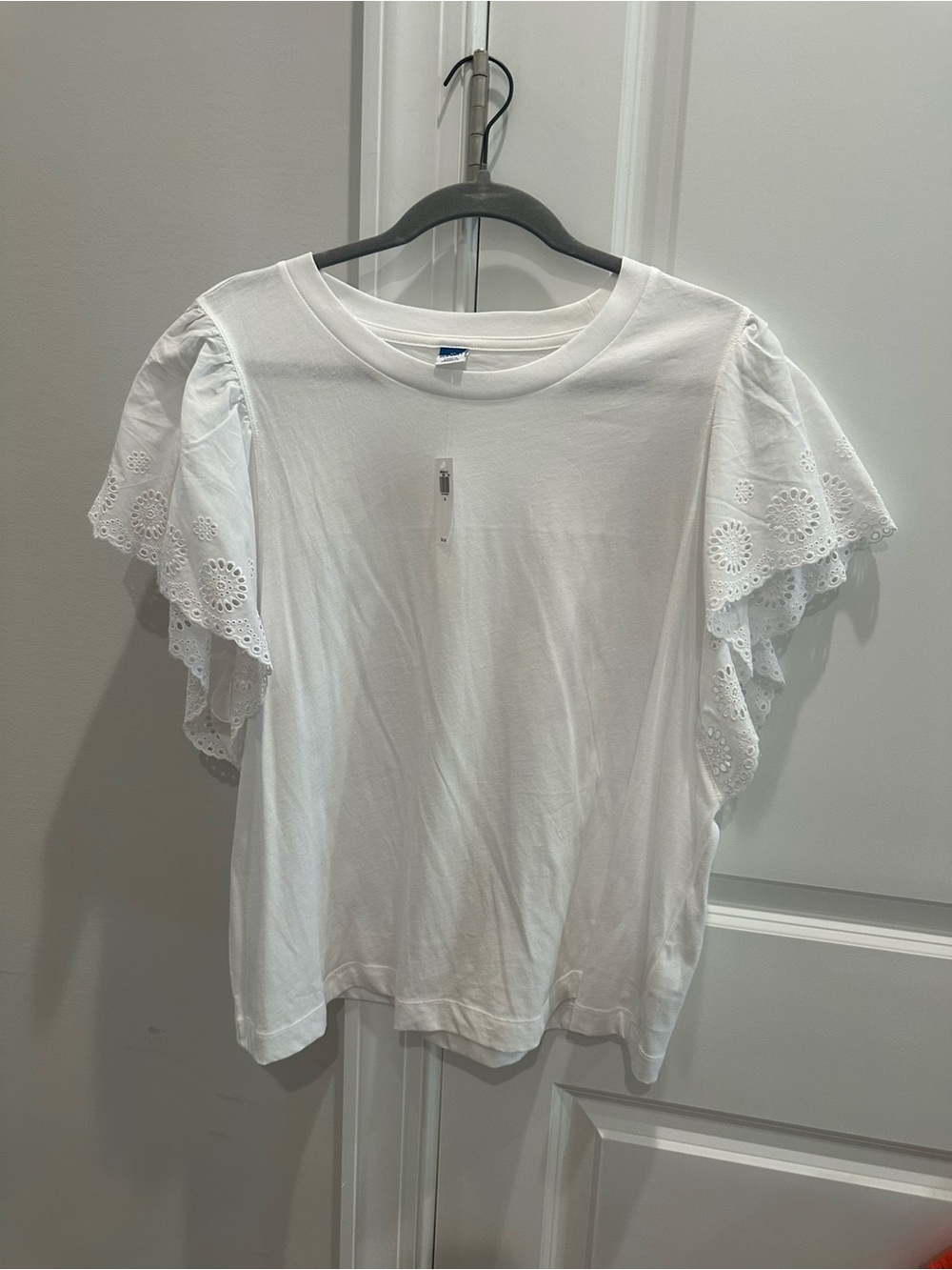 Old Navy White Eyelet Flutter Sleeve Tee